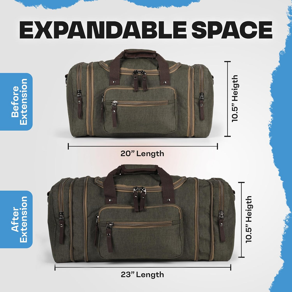 Duffle Bag for Travel 20–23” Expandable (40L) – Lightweight Water-Resistant Carry On Weekender with Multiple Pockets & Shoulder Strap – Airline Approved Travel Duffel Bags for Men & Women - BLACK