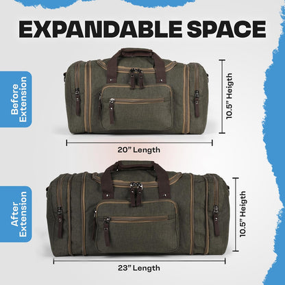 Duffle Bag for Travel 20–23” Expandable (40L) – Lightweight Water-Resistant Carry On Weekender with Multiple Pockets & Shoulder Strap – Airline Approved Travel Duffel Bags for Men & Women - BLACK