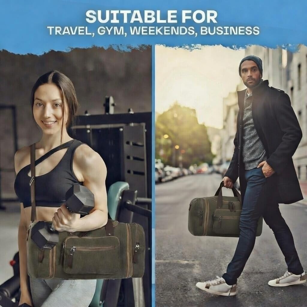 Duffle Bag for Travel 20–23” Expandable (40L) – Lightweight Water-Resistant Carry On Weekender with Multiple Pockets & Shoulder Strap – Airline Approved Travel Duffel Bags for Men & Women - BLACK