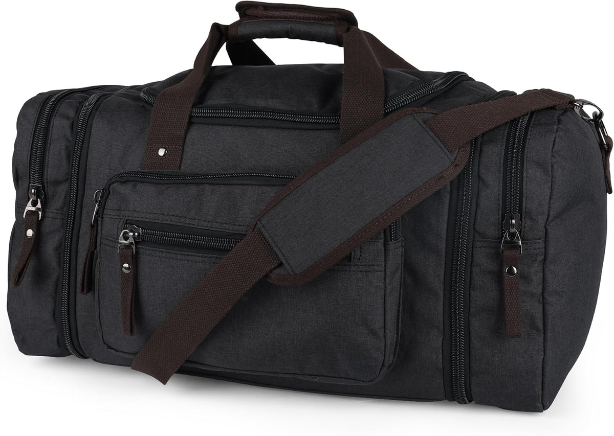 Duffle Bag for Travel 20–23” Expandable (40L) – Lightweight Water-Resistant Carry On Weekender with Multiple Pockets & Shoulder Strap – Airline Approved Travel Duffel Bags for Men & Women - BLACK