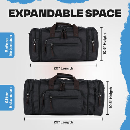Duffle Bag for Travel 20–23” Expandable (40L) – Lightweight Water-Resistant Carry On Weekender with Multiple Pockets & Shoulder Strap – Airline Approved Travel Duffel Bags for Men & Women - BLACK