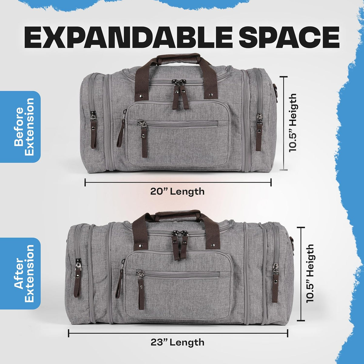 Duffle Bag for Travel 20–23” Expandable (40L) – Lightweight Water-Resistant Carry On Weekender with Multiple Pockets & Shoulder Strap – Airline Approved Travel Duffel Bags for Men & Women - BLACK