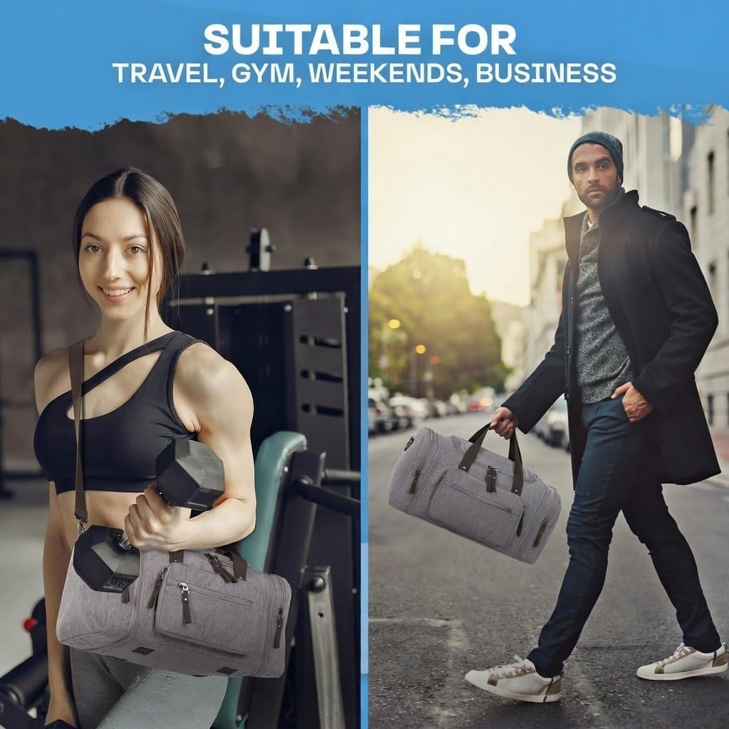 Duffle Bag for Travel 20–23” Expandable (40L) – Lightweight Water-Resistant Carry On Weekender with Multiple Pockets & Shoulder Strap – Airline Approved Travel Duffel Bags for Men & Women - BLACK