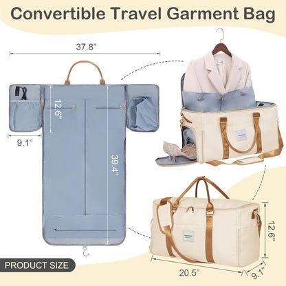 Travel Garment Bag, Convertible Garment Duffle with Shoe Bag and Hanging Dress Compartment for Women, Carry-On Luggage for Business and Leisure Trips(Turquoise)