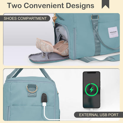 Travel Garment Bag, Convertible Garment Duffle with Shoe Bag and Hanging Dress Compartment for Women, Carry-On Luggage for Business and Leisure Trips(Turquoise)