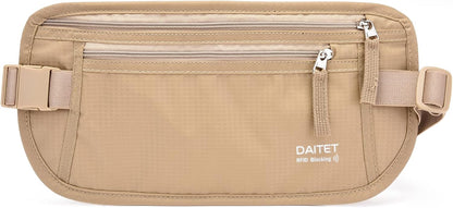 Money Belt - Passport Holder Secure Hidden Travel Wallet with RFID Blocking, Undercover Fanny Pack (Black)