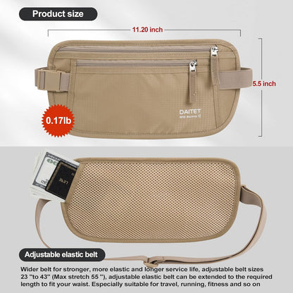 Money Belt - Passport Holder Secure Hidden Travel Wallet with RFID Blocking, Undercover Fanny Pack (Black)