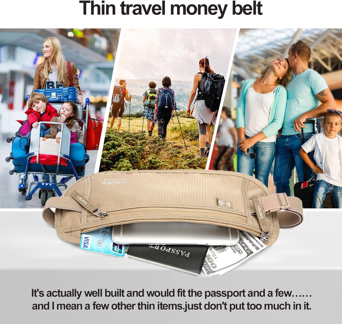 Money Belt - Passport Holder Secure Hidden Travel Wallet with RFID Blocking, Undercover Fanny Pack (Black)