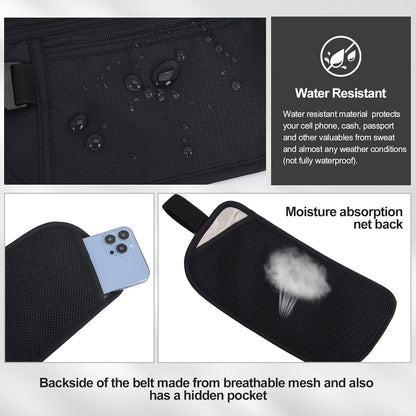 Money Belt - Passport Holder Secure Hidden Travel Wallet with RFID Blocking, Undercover Fanny Pack (Black)