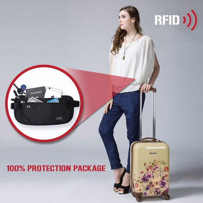 Money Belt - Passport Holder Secure Hidden Travel Wallet with RFID Blocking, Undercover Fanny Pack (Black)