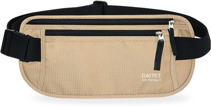 Money Belt - Passport Holder Secure Hidden Travel Wallet with RFID Blocking, Undercover Fanny Pack (Black)