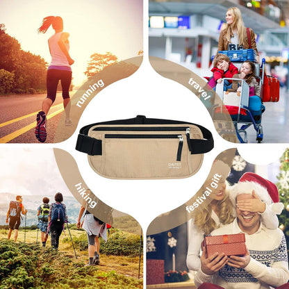 Money Belt - Passport Holder Secure Hidden Travel Wallet with RFID Blocking, Undercover Fanny Pack (Black)