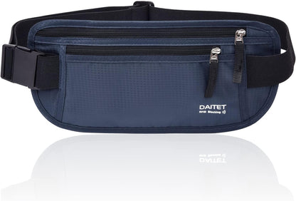 Money Belt - Passport Holder Secure Hidden Travel Wallet with RFID Blocking, Undercover Fanny Pack (Black)