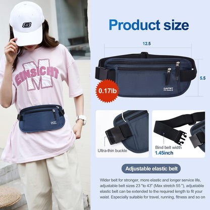 Money Belt - Passport Holder Secure Hidden Travel Wallet with RFID Blocking, Undercover Fanny Pack (Black)