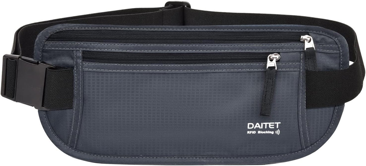 Money Belt - Passport Holder Secure Hidden Travel Wallet with RFID Blocking, Undercover Fanny Pack (Black)