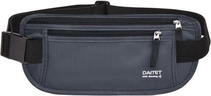 Money Belt - Passport Holder Secure Hidden Travel Wallet with RFID Blocking, Undercover Fanny Pack (Black)