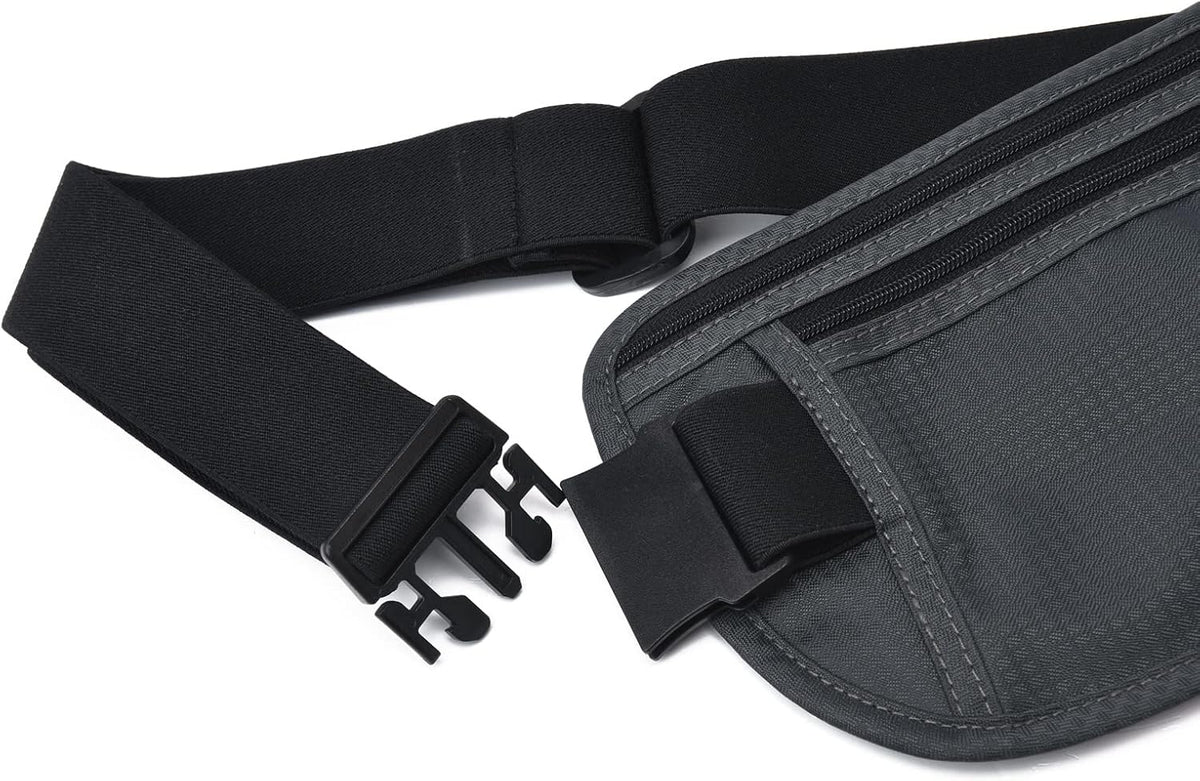 Money Belt - Passport Holder Secure Hidden Travel Wallet with RFID Blocking, Undercover Fanny Pack (Black)