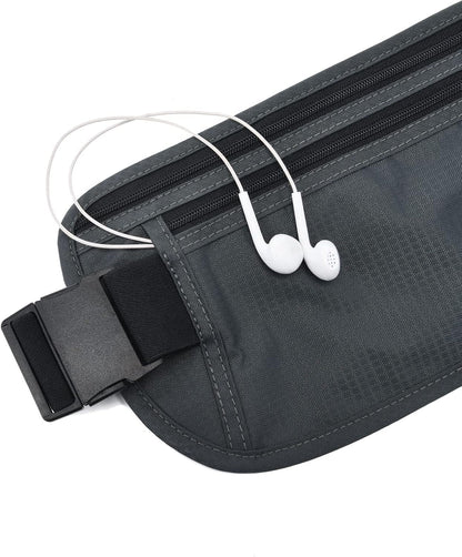 Money Belt - Passport Holder Secure Hidden Travel Wallet with RFID Blocking, Undercover Fanny Pack (Black)