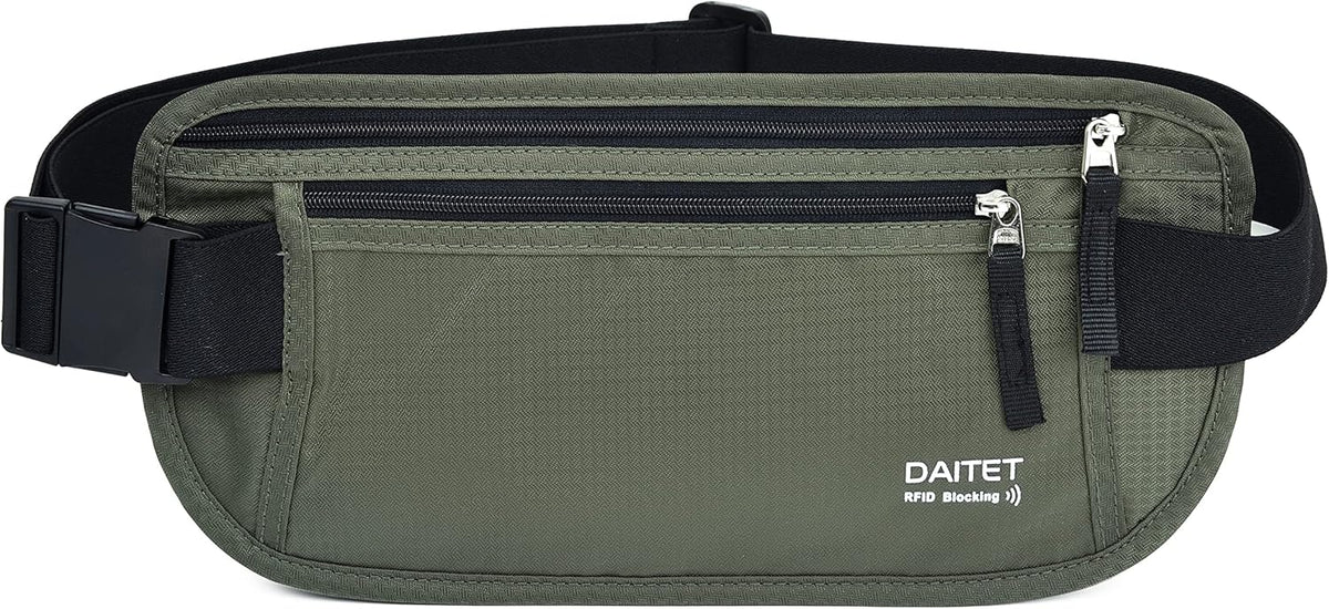 Money Belt - Passport Holder Secure Hidden Travel Wallet with RFID Blocking, Undercover Fanny Pack (Black)