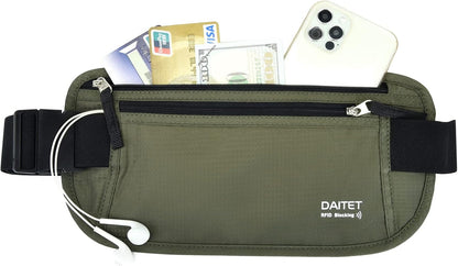 Money Belt - Passport Holder Secure Hidden Travel Wallet with RFID Blocking, Undercover Fanny Pack (Black)