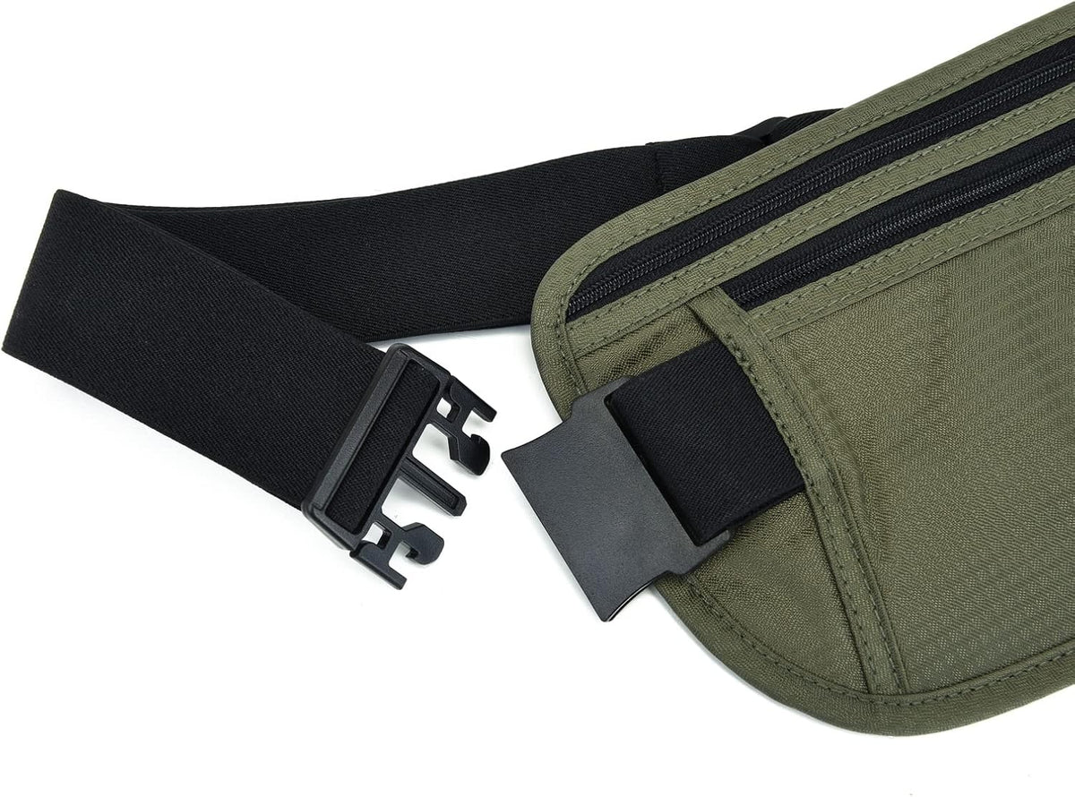 Money Belt - Passport Holder Secure Hidden Travel Wallet with RFID Blocking, Undercover Fanny Pack (Black)
