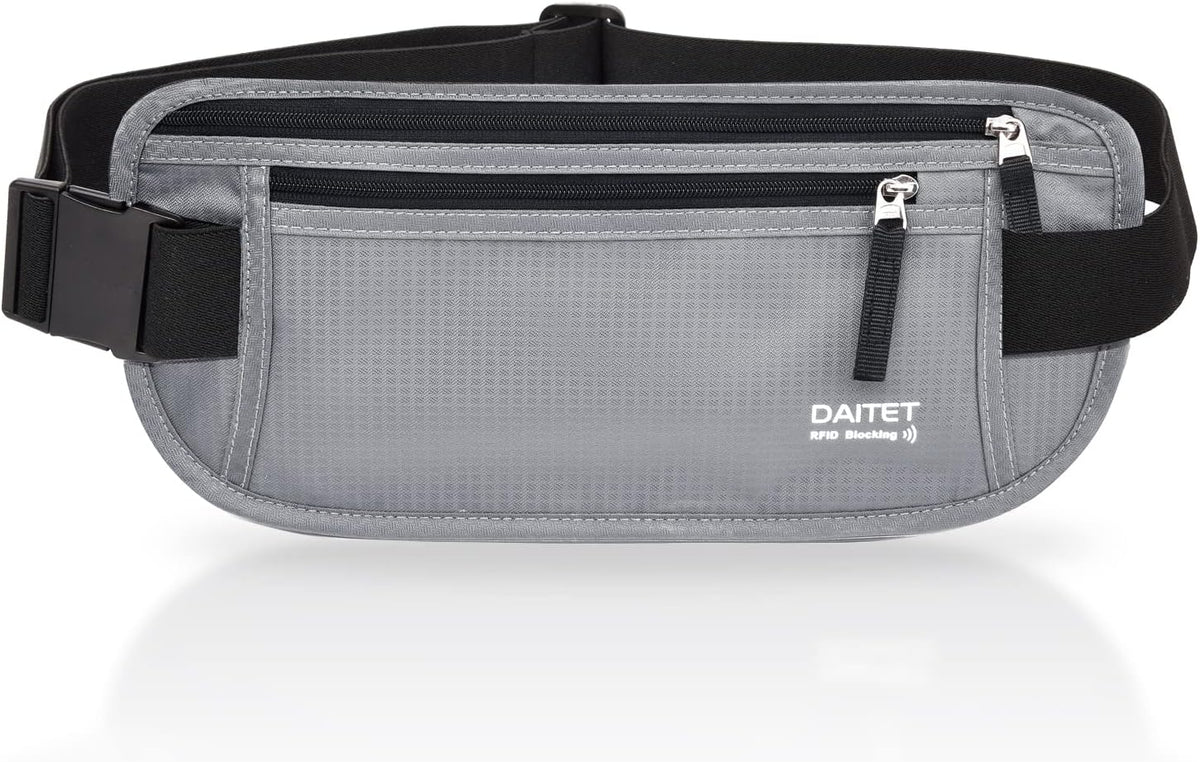 Money Belt - Passport Holder Secure Hidden Travel Wallet with RFID Blocking, Undercover Fanny Pack (Black)