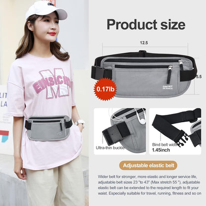 Money Belt - Passport Holder Secure Hidden Travel Wallet with RFID Blocking, Undercover Fanny Pack (Black)