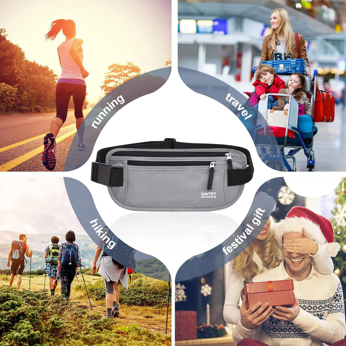 Money Belt - Passport Holder Secure Hidden Travel Wallet with RFID Blocking, Undercover Fanny Pack (Black)