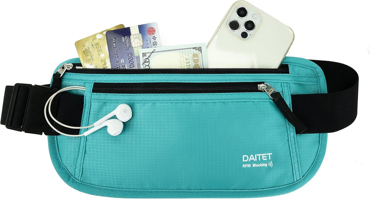 Money Belt - Passport Holder Secure Hidden Travel Wallet with RFID Blocking, Undercover Fanny Pack (Black)