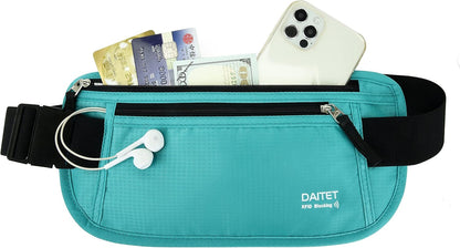 Money Belt - Passport Holder Secure Hidden Travel Wallet with RFID Blocking, Undercover Fanny Pack (Black)