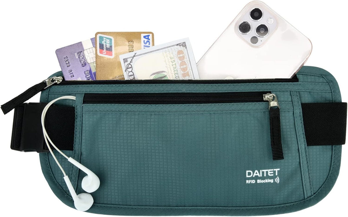 Money Belt - Passport Holder Secure Hidden Travel Wallet with RFID Blocking, Undercover Fanny Pack (Black)
