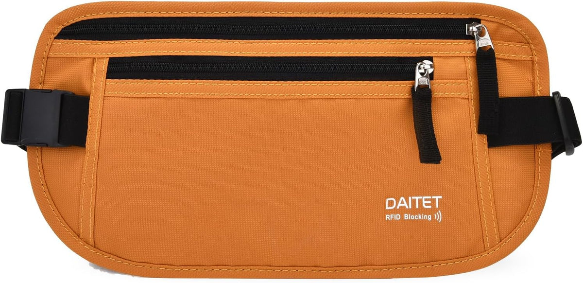 Money Belt - Passport Holder Secure Hidden Travel Wallet with RFID Blocking, Undercover Fanny Pack (Black)