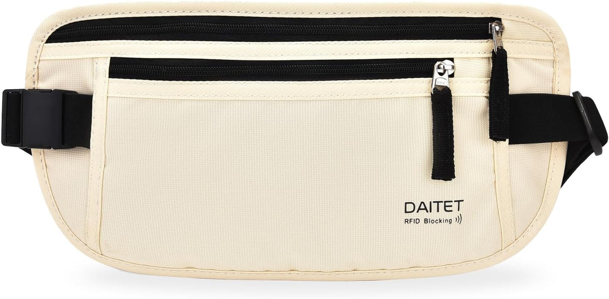Money Belt - Passport Holder Secure Hidden Travel Wallet with RFID Blocking, Undercover Fanny Pack (Black)