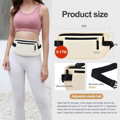Money Belt - Passport Holder Secure Hidden Travel Wallet with RFID Blocking, Undercover Fanny Pack (Black)