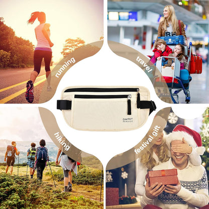 Money Belt - Passport Holder Secure Hidden Travel Wallet with RFID Blocking, Undercover Fanny Pack (Black)