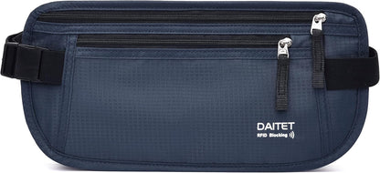 Money Belt - Passport Holder Secure Hidden Travel Wallet with RFID Blocking, Undercover Fanny Pack (Black)