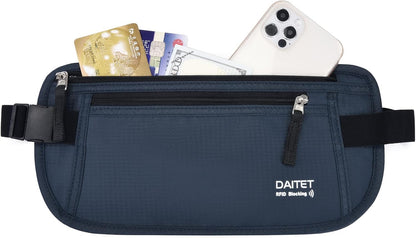 Money Belt - Passport Holder Secure Hidden Travel Wallet with RFID Blocking, Undercover Fanny Pack (Black)