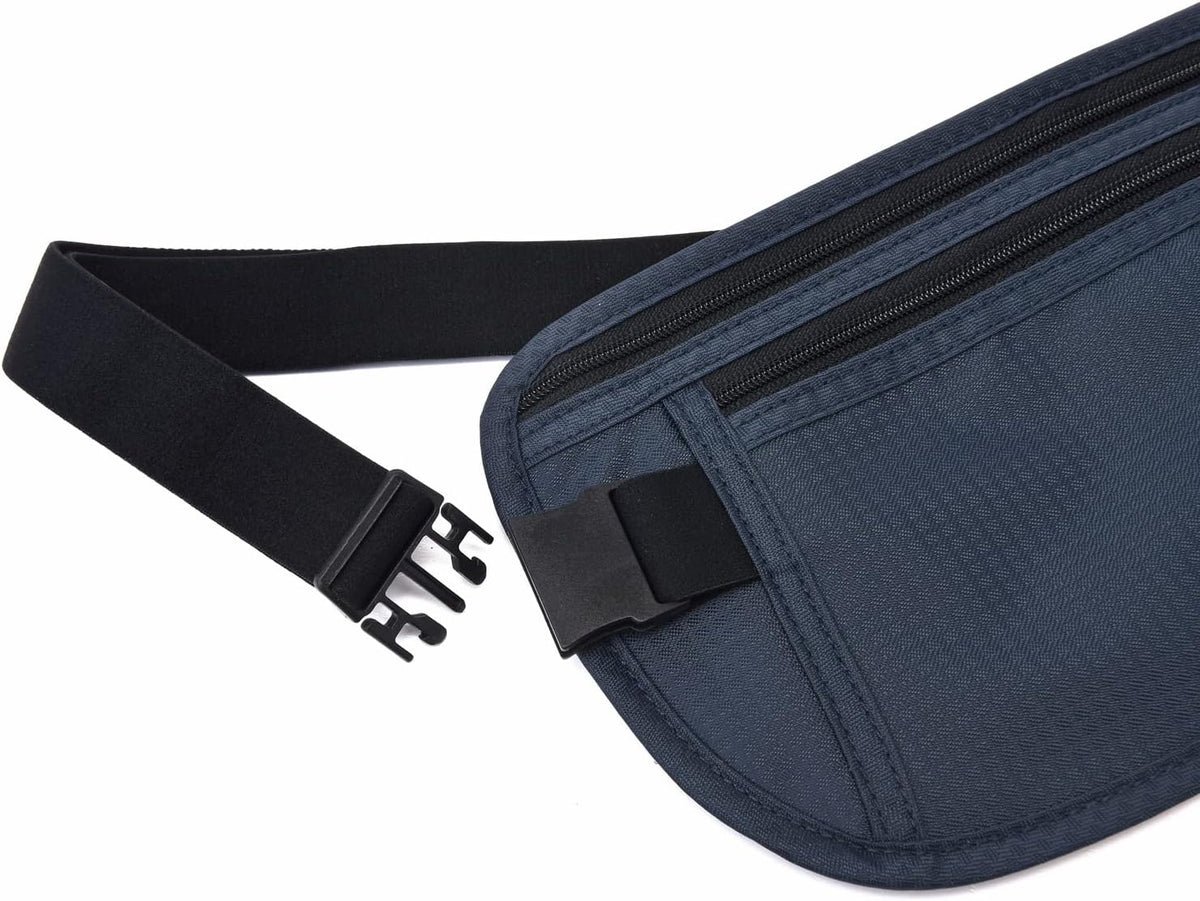 Money Belt - Passport Holder Secure Hidden Travel Wallet with RFID Blocking, Undercover Fanny Pack (Black)