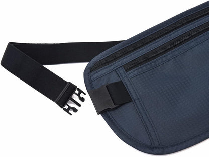 Money Belt - Passport Holder Secure Hidden Travel Wallet with RFID Blocking, Undercover Fanny Pack (Black)