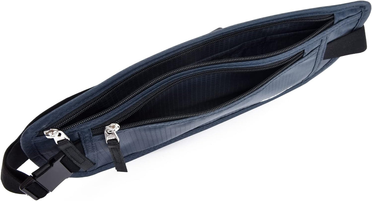 Money Belt - Passport Holder Secure Hidden Travel Wallet with RFID Blocking, Undercover Fanny Pack (Black)