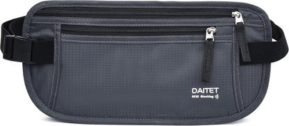 Money Belt - Passport Holder Secure Hidden Travel Wallet with RFID Blocking, Undercover Fanny Pack (Black)