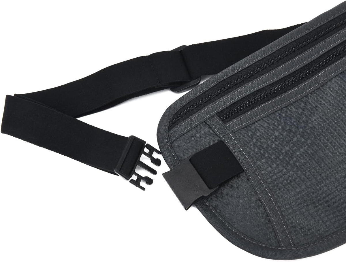 Money Belt - Passport Holder Secure Hidden Travel Wallet with RFID Blocking, Undercover Fanny Pack (Black)