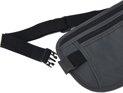 Money Belt - Passport Holder Secure Hidden Travel Wallet with RFID Blocking, Undercover Fanny Pack (Black)