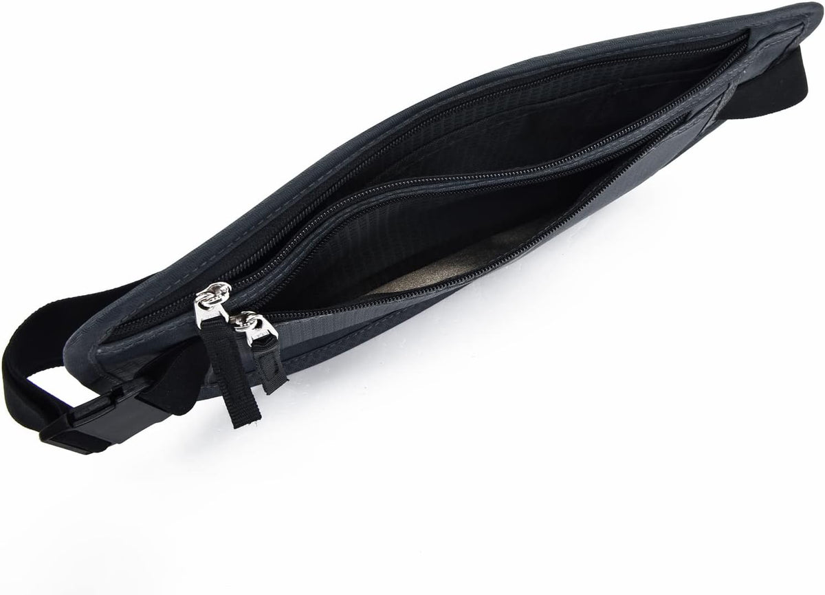 Money Belt - Passport Holder Secure Hidden Travel Wallet with RFID Blocking, Undercover Fanny Pack (Black)