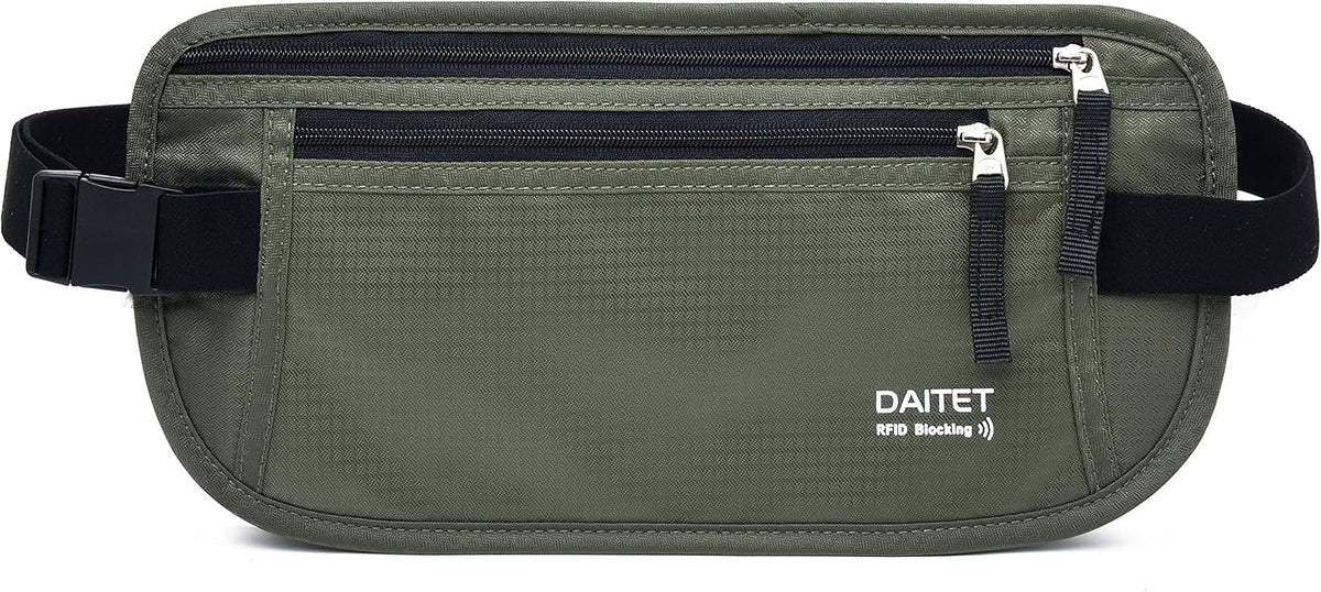 Money Belt - Passport Holder Secure Hidden Travel Wallet with RFID Blocking, Undercover Fanny Pack (Black)
