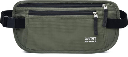 Money Belt - Passport Holder Secure Hidden Travel Wallet with RFID Blocking, Undercover Fanny Pack (Black)