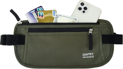 Money Belt - Passport Holder Secure Hidden Travel Wallet with RFID Blocking, Undercover Fanny Pack (Black)