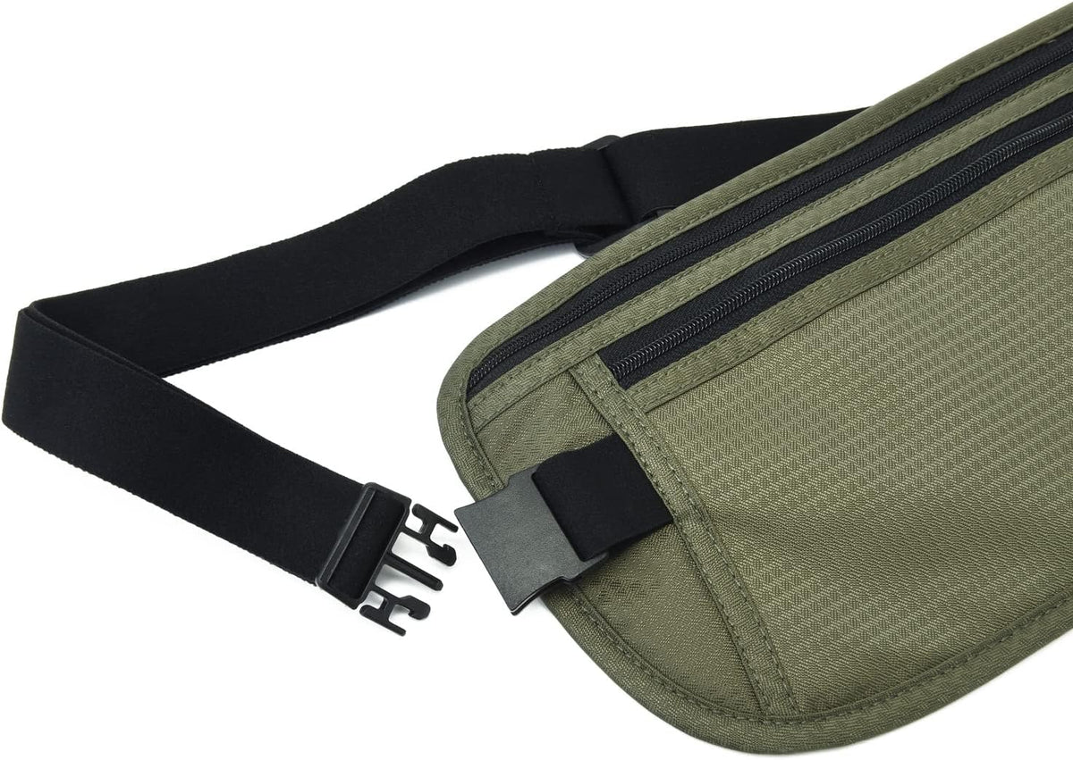 Money Belt - Passport Holder Secure Hidden Travel Wallet with RFID Blocking, Undercover Fanny Pack (Black)