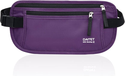 Money Belt - Passport Holder Secure Hidden Travel Wallet with RFID Blocking, Undercover Fanny Pack (Black)