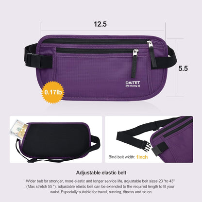Money Belt - Passport Holder Secure Hidden Travel Wallet with RFID Blocking, Undercover Fanny Pack (Black)